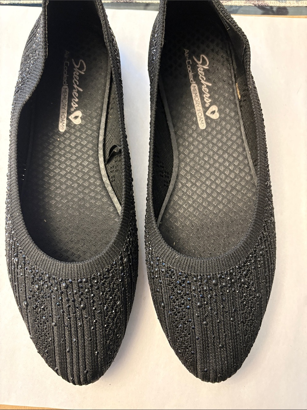 Skechers Cleo's Women's Black Knit Slip-On Ballet Flats with Bead Detailing